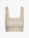 Commando Cropped Faux Stretch-leather Top In Beige