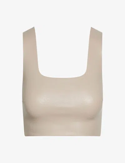 COMMANDO FAUX LEATHER SQUARENECK CROP TOP IN SAND