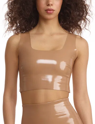 COMMANDO FAUX PATENT LEATHER CROP TOP IN COCOA