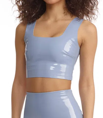 Commando Faux Patent Leather Crop Top In Vintage Blue