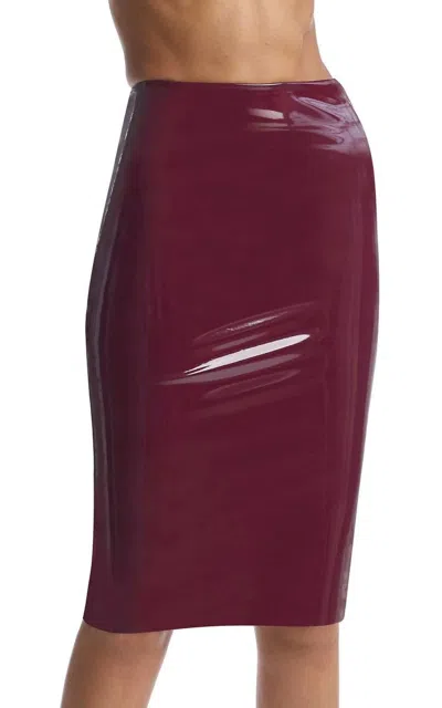 Commando Faux Patent Leather Midi Skirt In Burgundy In White