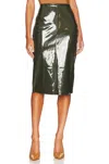 Commando Faux Patent Leather Midi Skirt In Olive In Green