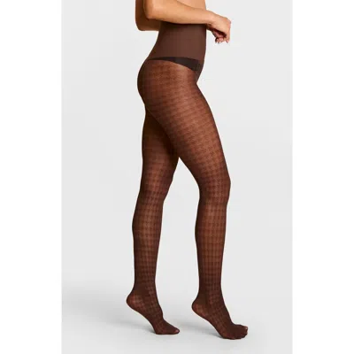 Commando Houndstooth Sheer Tights In Brown