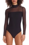 Commando Mesh Mock Neck Bodysuit In Black