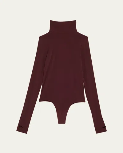 Commando Matte Long-sleeve Turtleneck Bodysuit In Raisin