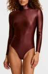 Commando Matte Metallic Long Sleeve Bodysuit In Brown
