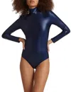 Commando Matte Metallic Turtleneck Bodysuit In Sapphire