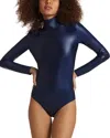 Commando Matte Metallic Turtleneck Bodysuit In Sapphire In Oxide