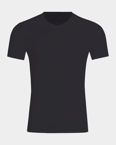Commando Men & Apos;s Premier Stretch-cotton V-neck Undershirt In Black