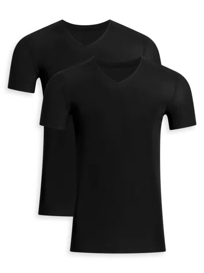 Commando Men's Classic Microfiber V-neck Undershirt 2-pack In Black