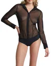 Commando Mesh Button Down Bodysuit In Black In Black