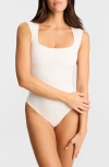 Commando Cap-sleeve Neoprene Thong Bodysuit In White