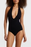 Commando Ballet Body Plunge Halter Bodysuit In Black In Black