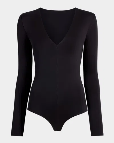 Commando Prima Ballet Deep V-neck Thong Bodysuit In Black