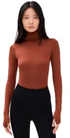 Commando Prima Ballet Turtleneck Thong Bodysuit With Thumbholes Brick In Brown