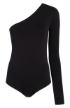 Commando Prima One Shoulder Single Long Sleeve Bodysuit In Black