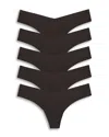 Commando Classic Solid Thong 5-pack In Black
