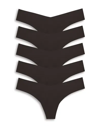 COMMANDO RAW CUT BLACK THONG, PACK OF 5,GP137