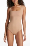 Commando Neoprene Cap Sleeve Bodysuit In Camel