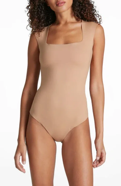 Commando Neoprene Cap Sleeve Bodysuit In Camel