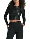 Commando Sequin Long Sleeve Crewneck Crop Top In Black In Black