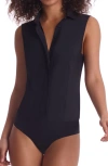 Commando Classic Sleeveless Button Down Bodysuit In Black