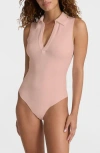 Commando Sleeveless V-neck Polo Neoprene Bodysuit In Pink