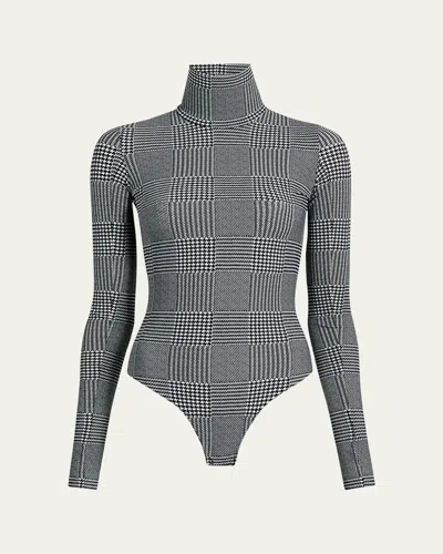 Commando Sparkle Turtleneck Bodysuit In Houndstooth Plaid