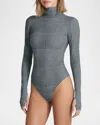Commando Classic Print Turtleneck Bodysuit In Houndstooth Plaid In Houndstooth Plaid