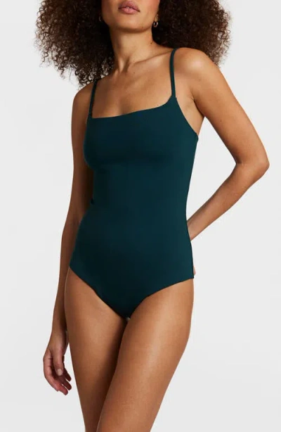 Commando Stretch Neoprene Camisole Thong Bodysuit In Juniper