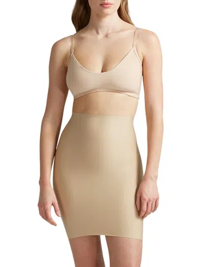 Commando Two-faced Tech Half Slip Skirt In Nude In Brown