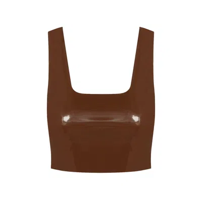 Commando Women's Brown  Patent Leather Crop Top, Cinnamon