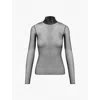 Commando Women's  Mesh Long Sleeved Turtleneck, Black Tu116 In Black