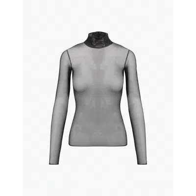 Commando Women's  Mesh Long Sleeved Turtleneck, Black Tu116