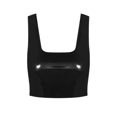 COMMANDO WOMEN'S COMMANDO FAUX PATENT LEATHER CROP TOP, BLACK FLT110