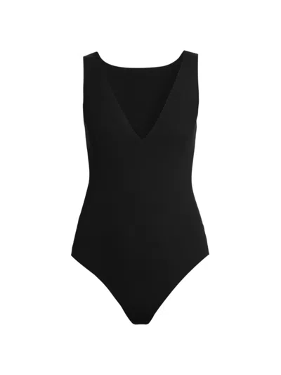 Commando Women's Neoprene Deep V-neck Bodysuit In Black