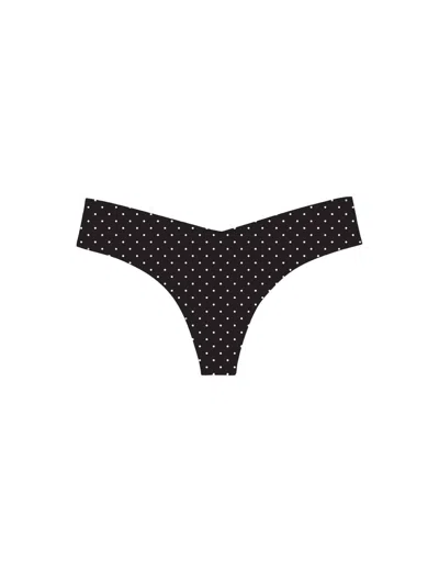 Commando Women's Printed Low Rise Tagless Thong Panty In Black & White Polka Dot In Multi