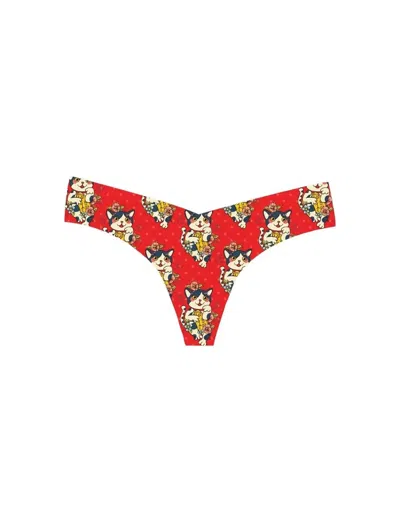 Commando Women's Printed Low Rise Thong In Lucky Kitty In Multi