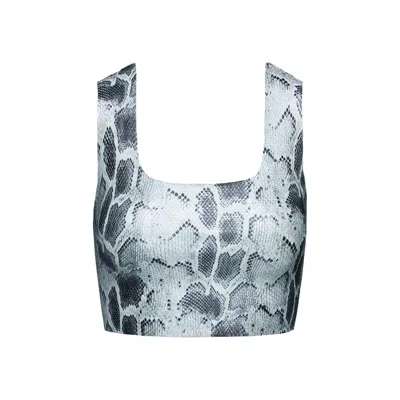 Commando Women's Silver Faux Leather Crop Top In Fog Python