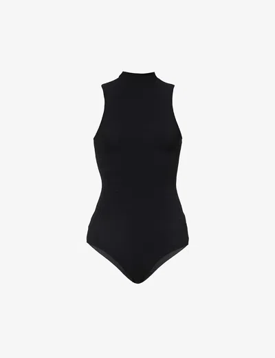 Commando Ballet Seamless Mockneck Thong Bodysuit In Black
