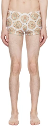 Commas Beige Painted Flower Square Swim Briefs In Beige / Pistachio