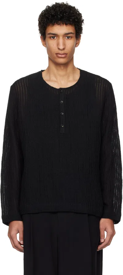 Commas Black Sheer Stripe Linen Woven Henley