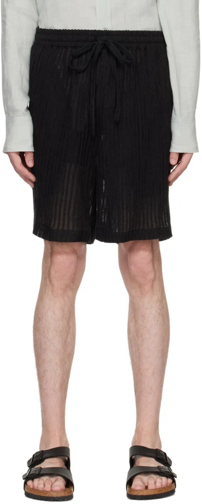 Commas Black Stripe Shorts In Sheer Stripe Black