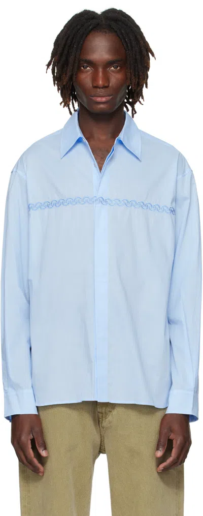 Commas Blue Cotton Voile Embroidered Shirt