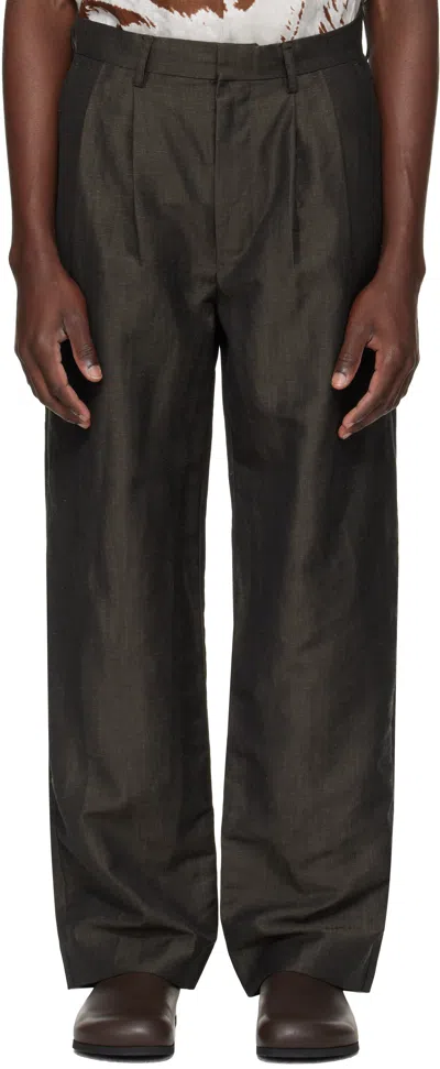 Commas Brown Wool Linen Tailored Trousers