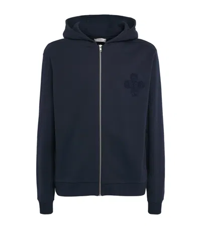 Commas Cotton Floral Bouclé Hoodie In Navy