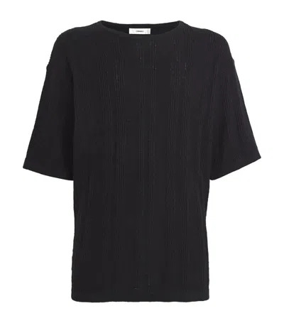 Commas Cotton-linen Short-sleeve Sweater In Black
