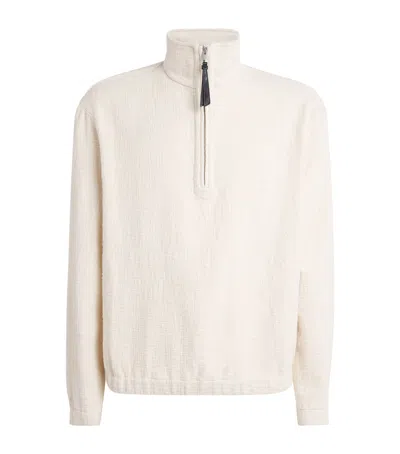 Commas Cotton Quarter-zip Sweater In Sand