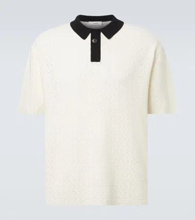 Commas Crochet Cotton-blend Polo Shirt In White
