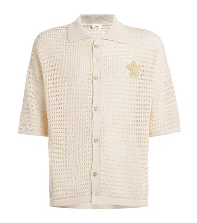 Commas Crochet Floral Logo Polo Shirt In Neutral